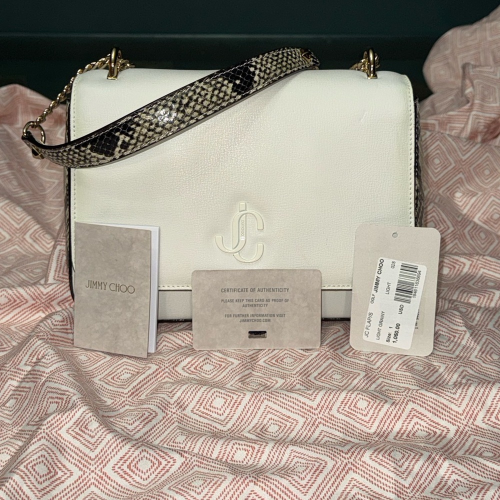 Jimmy Choo White Shoulder Bag with Snakeskin Strap